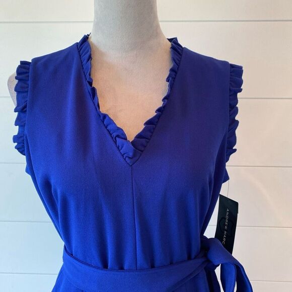 Women's Andrew Marc Ruffle Jumpsuit Blue Size 14 - Picture 3 of 12